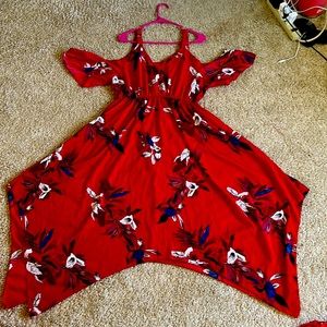 V-Cross Red flower Dress!